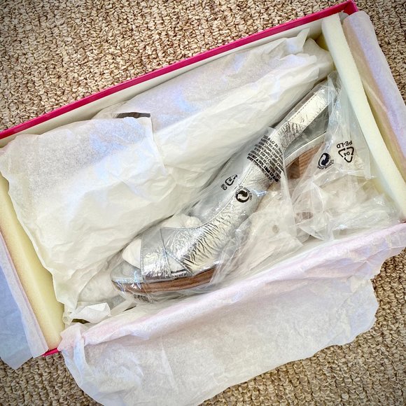 J. Crew RARE Colette Mirror Platform Metallic Silver Slingback Pumps - Picture 15 of 16